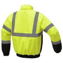 Load image into Gallery viewer, GSS 8001 - Safety Green Hi-Viz Bomber Jacket | Back View
