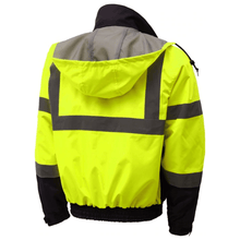 Load image into Gallery viewer, GSS 8003 - Safety Green Hi-Viz Bomber Jacket | Back View
