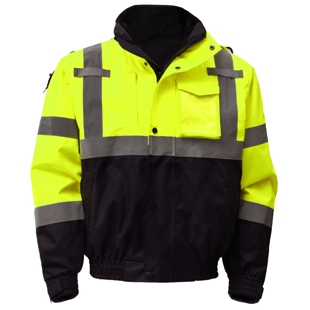 GSS 8003 - Safety Green Hi-Viz Bomber Jacket | Front View