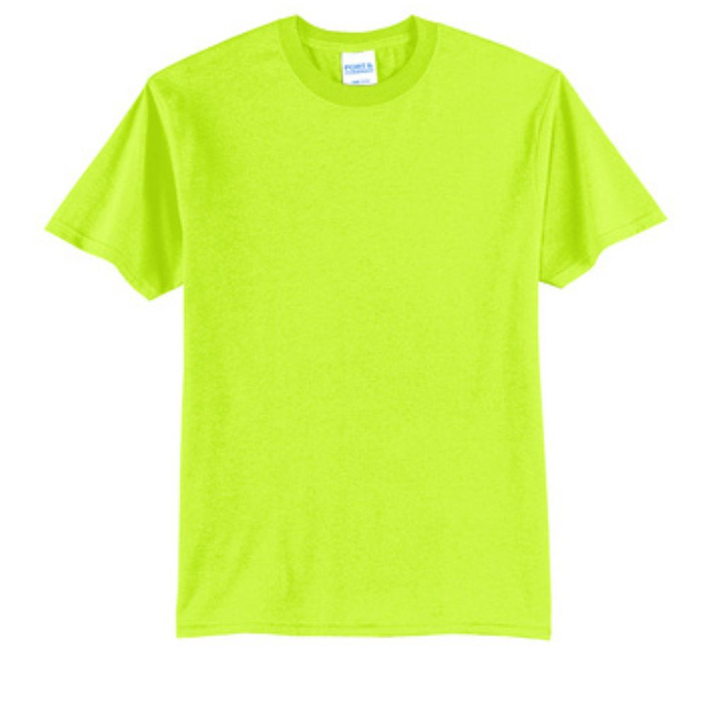 Port & Company PC55 – Safety Green Hi-Viz Short Sleeve Shirt | Front View 