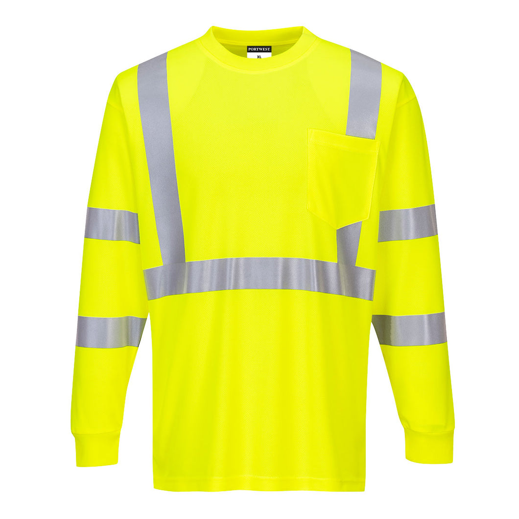 Portwest S192YER - Safety Green Hi-Viz Long Sleeve Shirt | Front View
