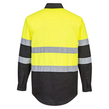 Load image into Gallery viewer, Portwest E066 – Safety Green/Black Hi-Viz Long Sleeve Shirt | Back View 
