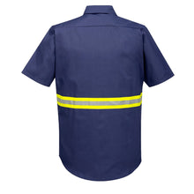 Load image into Gallery viewer, Portwest F124 – Navy Hi-Viz Button Down Shirt | Back View 
