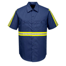 Load image into Gallery viewer, Portwest F124 – Navy Hi-Viz Button Down Shirt | Front View 
