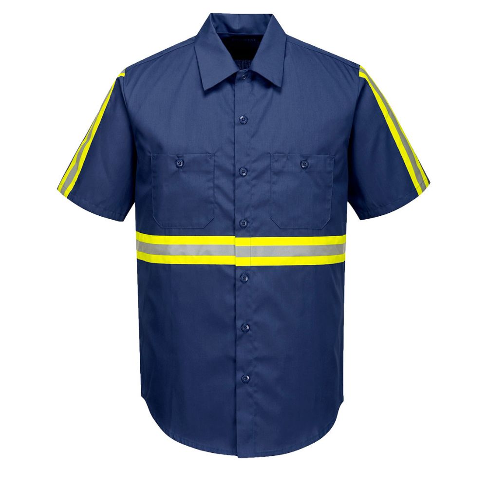 Portwest F124 – Navy Hi-Viz Button Down Shirt | Front View 