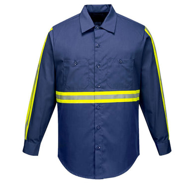 Portwest F125 – Navy Hi-Viz Button Down Shirt | Front View 