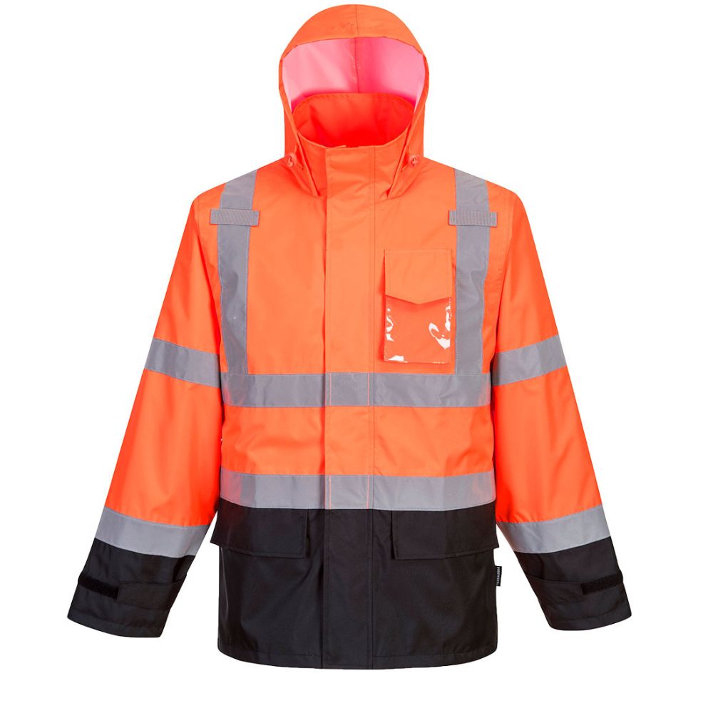 Portwest US366 Hi Vis Contrast Rain Jacket Orange Black 4XL