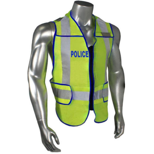 Radians LHV-207DSZR-POL - Blue Trim Police Safety Vest | Front Right View