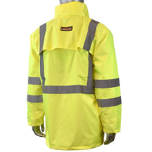 Load image into Gallery viewer, Radians RW10-3S1Y - Safety Green Hi-Viz Rain Jacket | Back Right View
