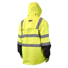 Load image into Gallery viewer, Radians RW30-3Z1Y - Safety Green Hi-Viz Rain Jacket | Back Right View Hood
