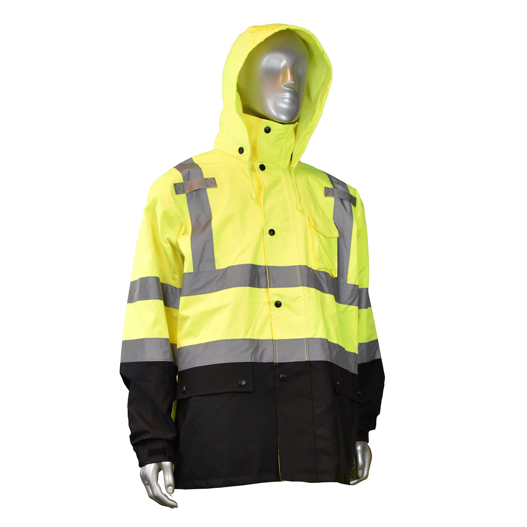 Radians RW30-3Z1Y - Safety Green Hi-Viz Rain Jacket | Front Right View
