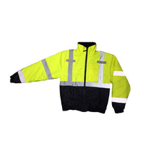 Load image into Gallery viewer, Radians SJ11QB-3ZGS - Safety Green Hi-Viz Bomber Jacket | Front View Flat
