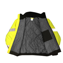 Load image into Gallery viewer, Radians SJ11QB-3ZGS - Safety Green Hi-Viz Bomber Jacket | Inside View
