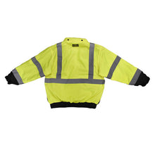 Load image into Gallery viewer, Radians SJ210B-3ZGS - Safety Green Hi-Viz Bomber Jacket | Back View Flat
