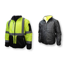 Load image into Gallery viewer, Radians SJ510 - Safety Green &amp; Charcoal Grey Hi-Viz Bomber Jackets | Front Left View
