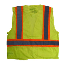 Load image into Gallery viewer, Radians SV225-2ZGM - Safety Green ANSI Class 2 Safety Vest | Back View Flat
