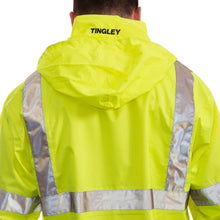 Load image into Gallery viewer, Tingley J23122 - Safety Green Hi-Viz Rain Jacket | Back View Hood
